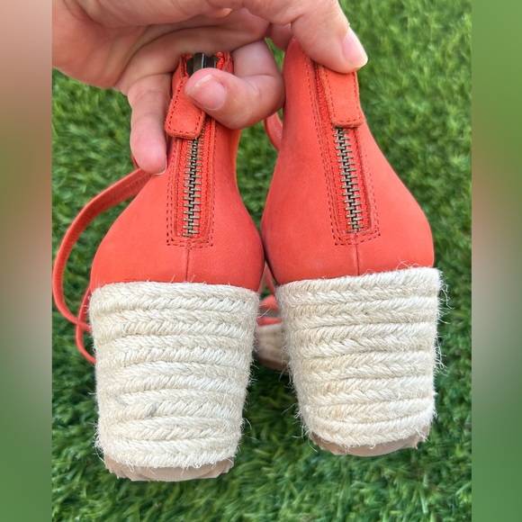 Eileen Fisher Wanda Suede Espadrille Wedge Coral Orange Raffia Zip SZ 9 - Picture 9 of 9